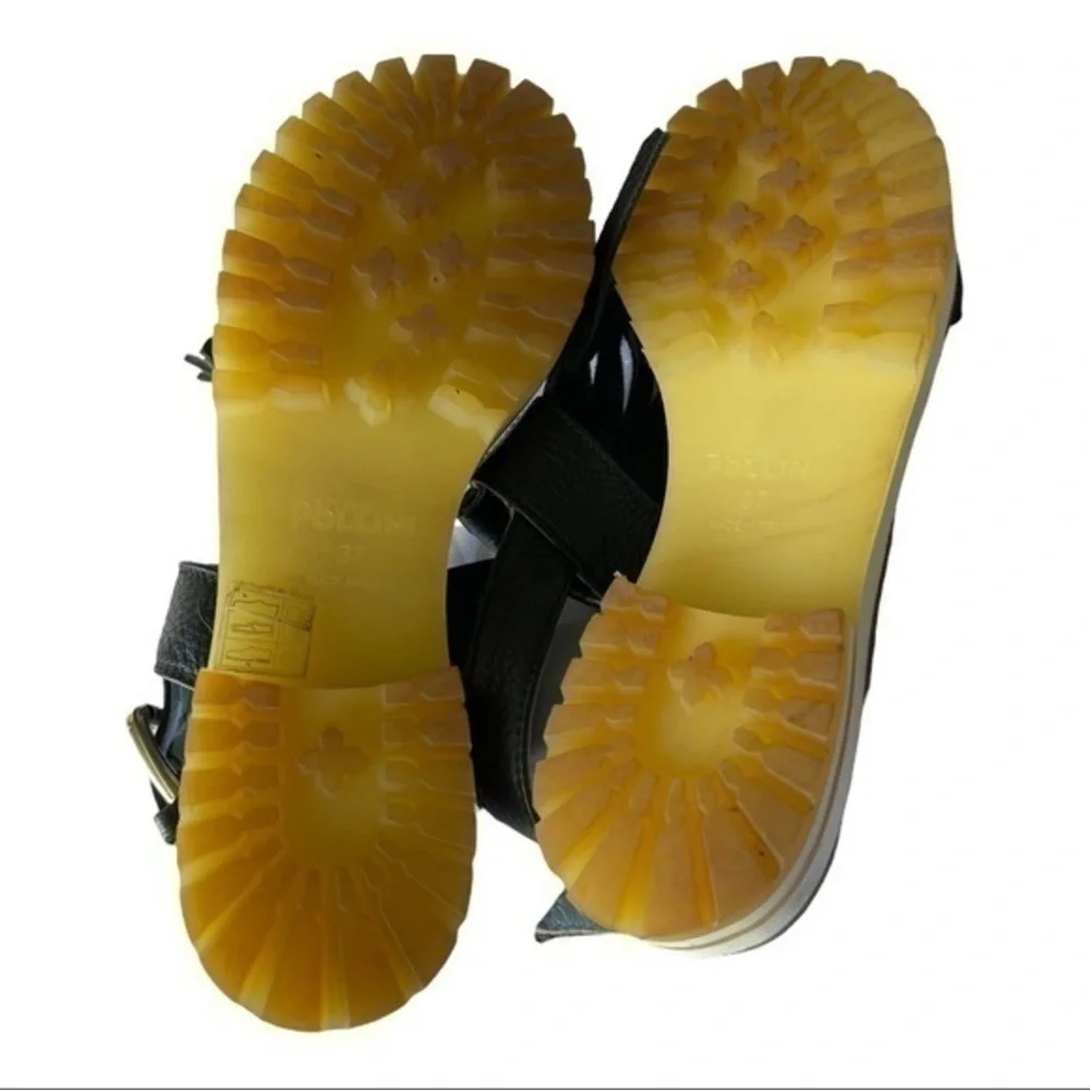 Studio Pollini Black Platform Leather Sandals With Fringe Size 37